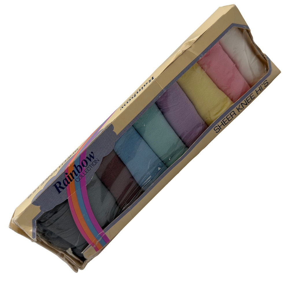 Vintage Rainbow Collection Sheer Knee Highs 10 Pair Multi Color Nylon Socks OS